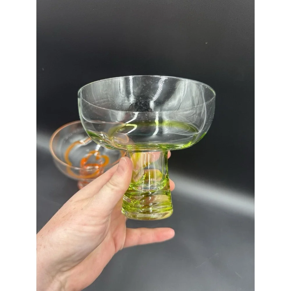 Set of 4 Stemless Green Swirline Margarita Glasses By Pier1 Imports Green Orange